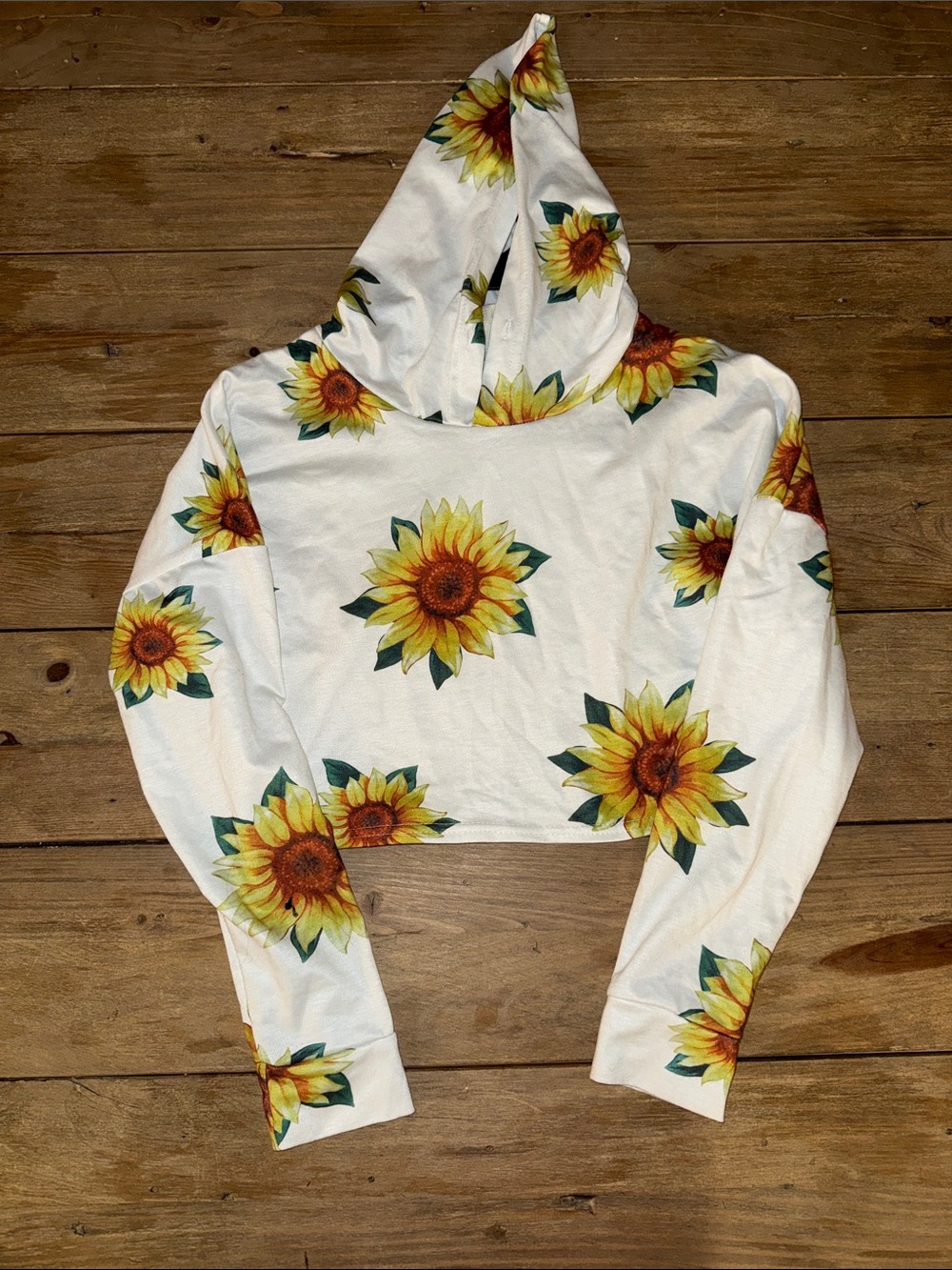 Zaful White Sunflower Print Cropped Hoodie